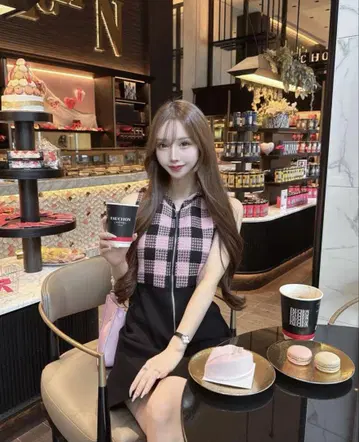르미뇽 Candy check panel zip dress [Pink]