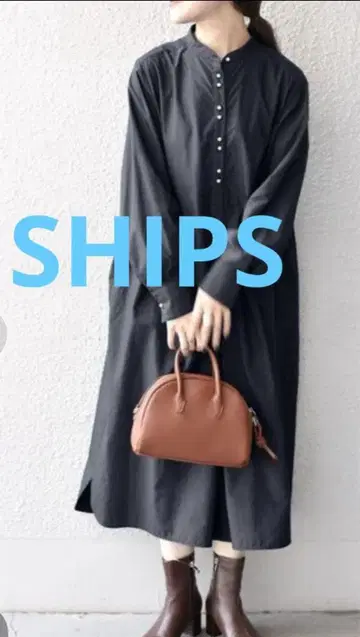 SHIPS 펄 모티브 버튼 원피스 38 네이비