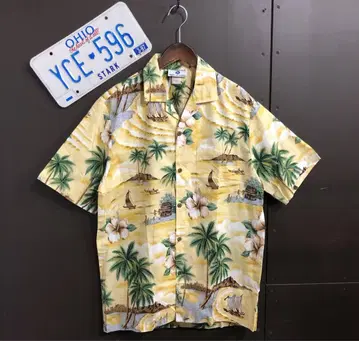 하와이산 HAWAIIAN ACE 야자수 하이비스커스 패턴 알로하 셔츠 M