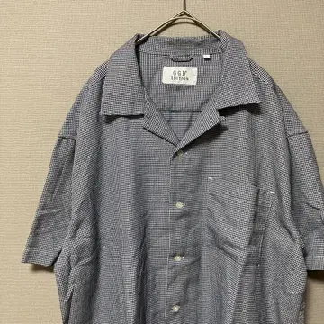 지디지 반팔 셔츠(L) 하운드투스 체크 패턴 블루 계열 오픈 카라