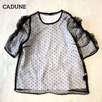 24SS CADUNE 도트 자수 시어 블라우스 레이어드 티셔츠 블랙