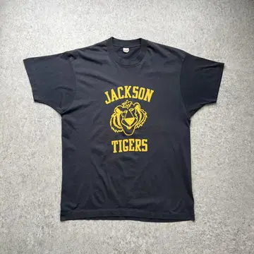 80s JACKSON TIGERS 호랑이 팀 프린트 티셔츠 USA제 블랙