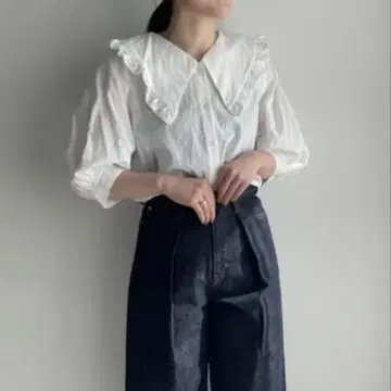 로리즈팜 빅 프릴 칼라 블라우스 5부 소매 화이트