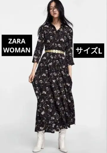 ZARA 자라 우먼 꽃무늬 맥시 길이 셔츠 원피스 블랙 사이즈 L