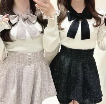 evelyn 트위드 더블 플레어 스커트 블랙 검정