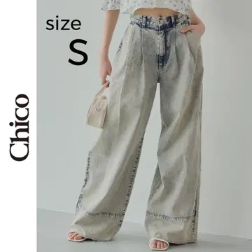 새상품 Chico 턱 디자인 와이드 데님 Chico 라이트 블루 S