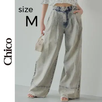 새상품 Chico 턱 디자인 와이드 데님 Chico 라이트 블루 M