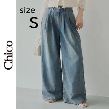 새상품 Chico 턱 디자인 와이드 데님 블루 S