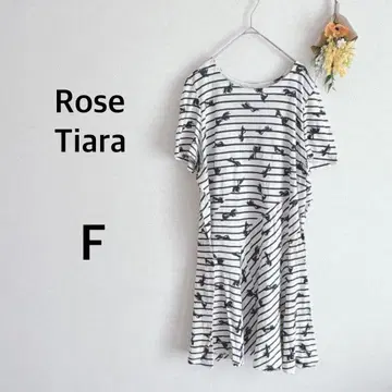 로즈 티아라 Rose Tiara 튜닉 반팔 플레어 리본 무늬 F