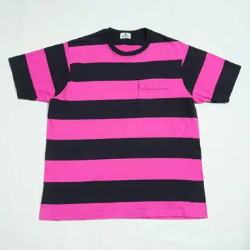 90s 블랙 핑 보더 포켓 티셔츠 와이드 보더 두꺼운 보더 USA제