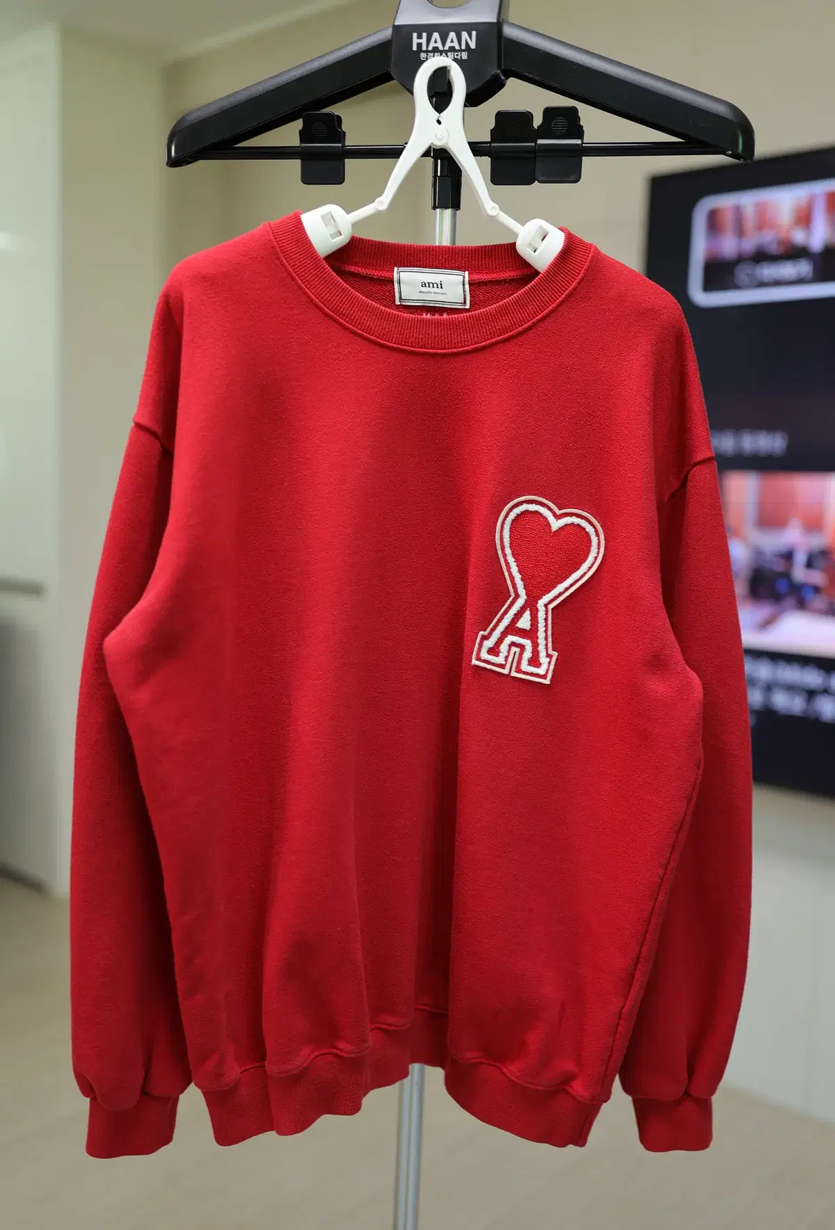 아미 하트 로고 레드 맨투맨 XL~2XL 오버핏