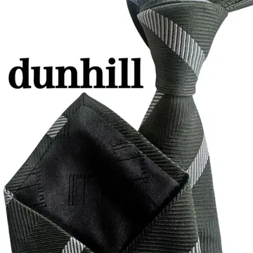 dunhill 던힐 다크 그린 실버 스트라이프 패턴 넥타이 헤링본