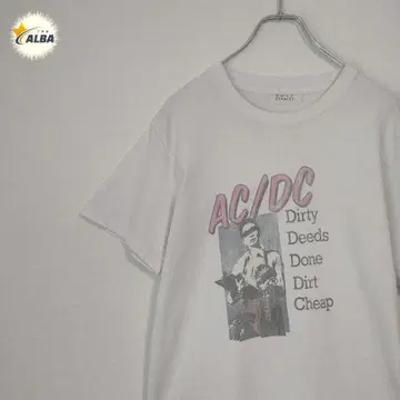 AC/DC 티셔츠 락 밴드 90년대 빈티지 프린트 흰색 화이트