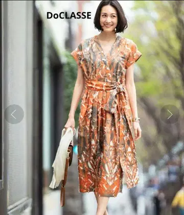 DoCLASSE 자카드 직물 리프 무늬 원피스 테라코타 11호