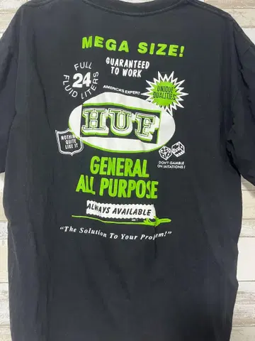 HUF 메가 사이즈 티셔츠 블랙