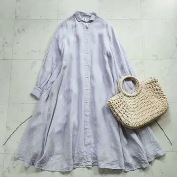 새상품급 로와질 린넨 100% 원피스 긴팔 겉옷 퍼플 넉넉한 사이즈