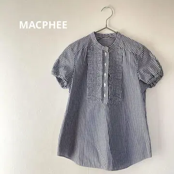 MACPHEE 맥피 셔츠 블라우스 스트라이프 반팔 프릴 38
