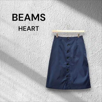 BEAMS HEART 버튼 디자인 스커트 무릎 기장 W62 네이비