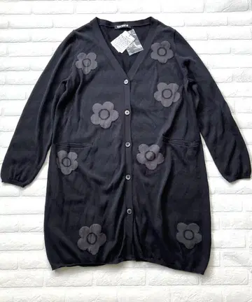 미사용 새상품 마리콴트 올 패턴 데이지 롱 가디건 BLACK