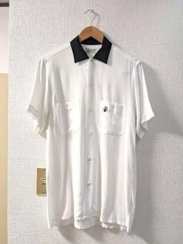 50s 60s 빈티지 볼링 셔츠 화이트 블랙 레이온 S