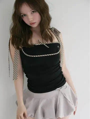 미사용 새상품 Alice check ribbon tops Black