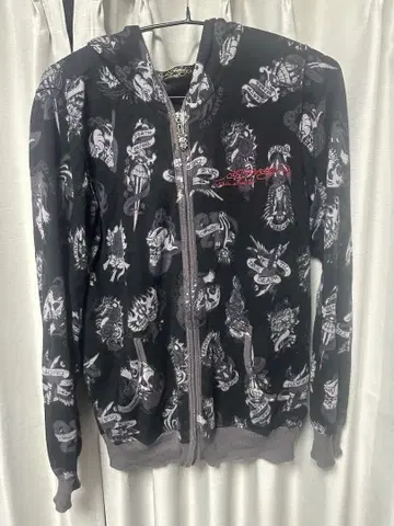 Ed Hardy 그래픽 후드티 블랙
