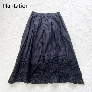 Plantation 자수 인디고 M 스커트 롱 네이비 레이스
