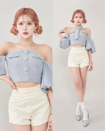 Darich 다리치 홀터넥 오프숄더 트위드 상의