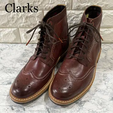 새상품 Clarks 클락스 윙팁 부츠 천연 가죽 브라운 UK8.5