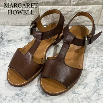MARGARET HOWELL 가죽 앵클 스트랩 샌들 브라운 24