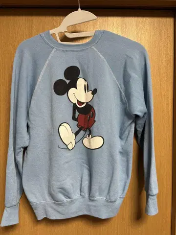 80s Mickey 프린트 맨투맨 Vintage 화이트 레어 스카이블루