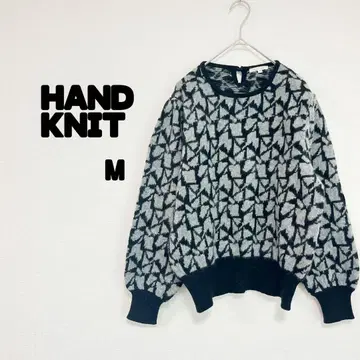 HAND KNIT 긴팔 니트 스웨터 세련된 M 울 혼방 그레이 계열