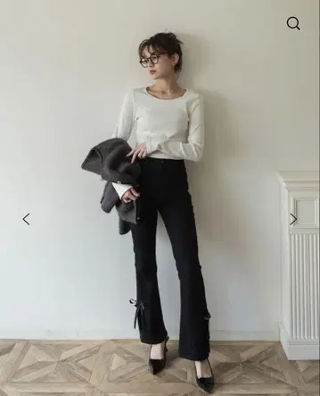 RANCLIC 사이드 슬릿 데님 리본 팬츠 블랙 데님