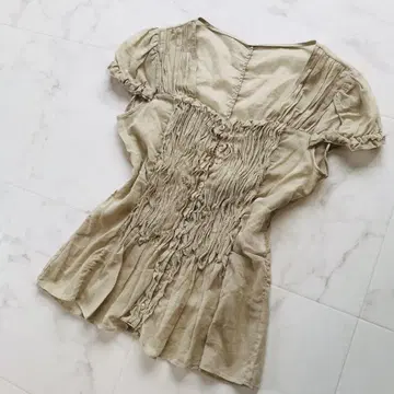 새상품급 블라우스 프릴 퍼프 슬리브 브라운 그런지 Y2K 00s