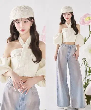 Darich 다리치 홀터넥 오프숄더 트위드 상의 WHT