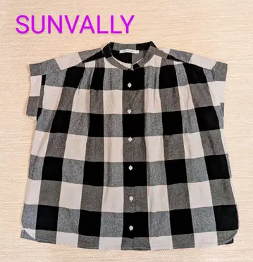 SUNVALLEY 프렌치 슬리브 블록 체크 블라우스 M