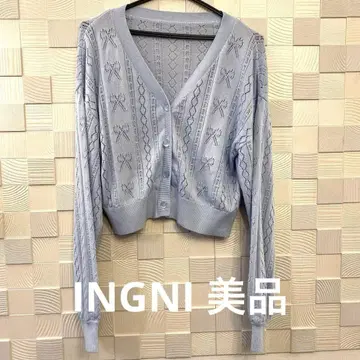INGNI 새상품급 리본 무늬 크롭 가디건 라이트 블루