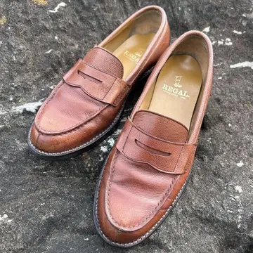 미사용 새상품 REGAL 리갈 코인 로퍼 주름 가죽 브라운 25cm