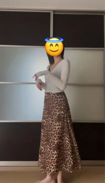 레오파드 무늬 플레어 롱 스커트