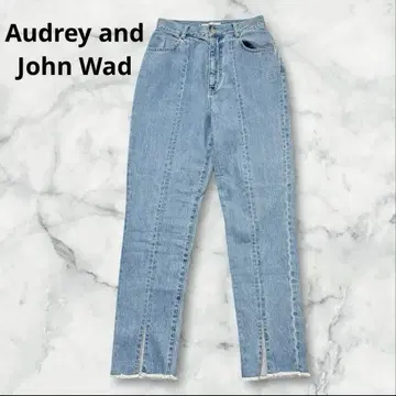 Audrey and John Wad] 센터 슬릿 프린지 데님 얇은 블루