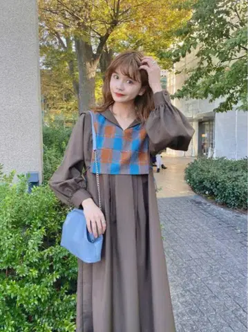 idem 이뎀 체크 도킹 세일러 원피스