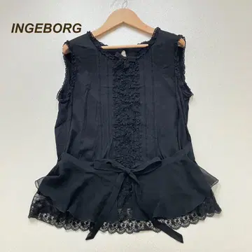 잉게보그 슬리브리스 프릴 리본 블라우스 티셔츠 블랙