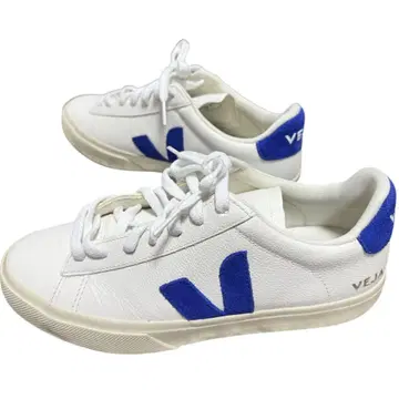 VEJA 베자 25cm 화이트 블루 주름 가죽 스웨이드