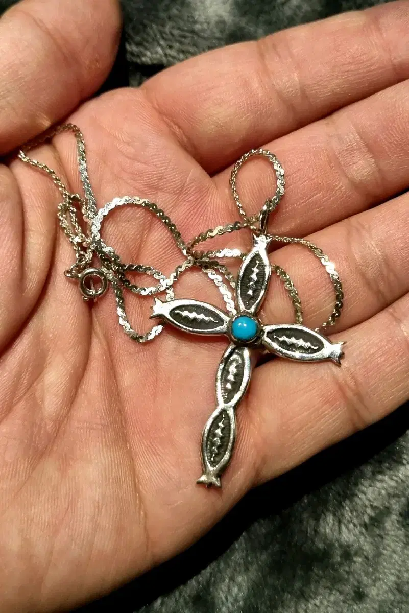 Navajo Turquoise Silver Cross Pendant Native American Jewelry Indian Jewelry