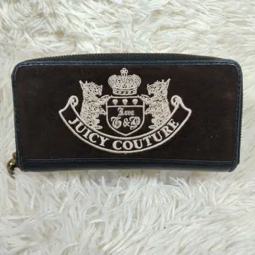 Juicy Couture 장지갑 스웨이드 가죽 엠블럼 짙은 갈색