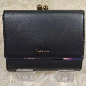 PaulSmith 가죽 접이식 지갑 가마구치 블랙 네이비