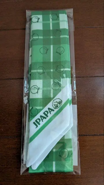 JPAPA 그린 컬러 체크 무늬 리본 스카프