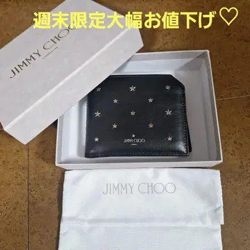 미사용 전시품 JIMMY CHOO 지갑 접이식 지갑 플랫 스타 블랙
