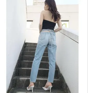 GYDA H/W BACK 레이스업 페그 탑 데님 팬츠