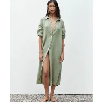 ZARA 린넨 롱 원피스 그린 카키